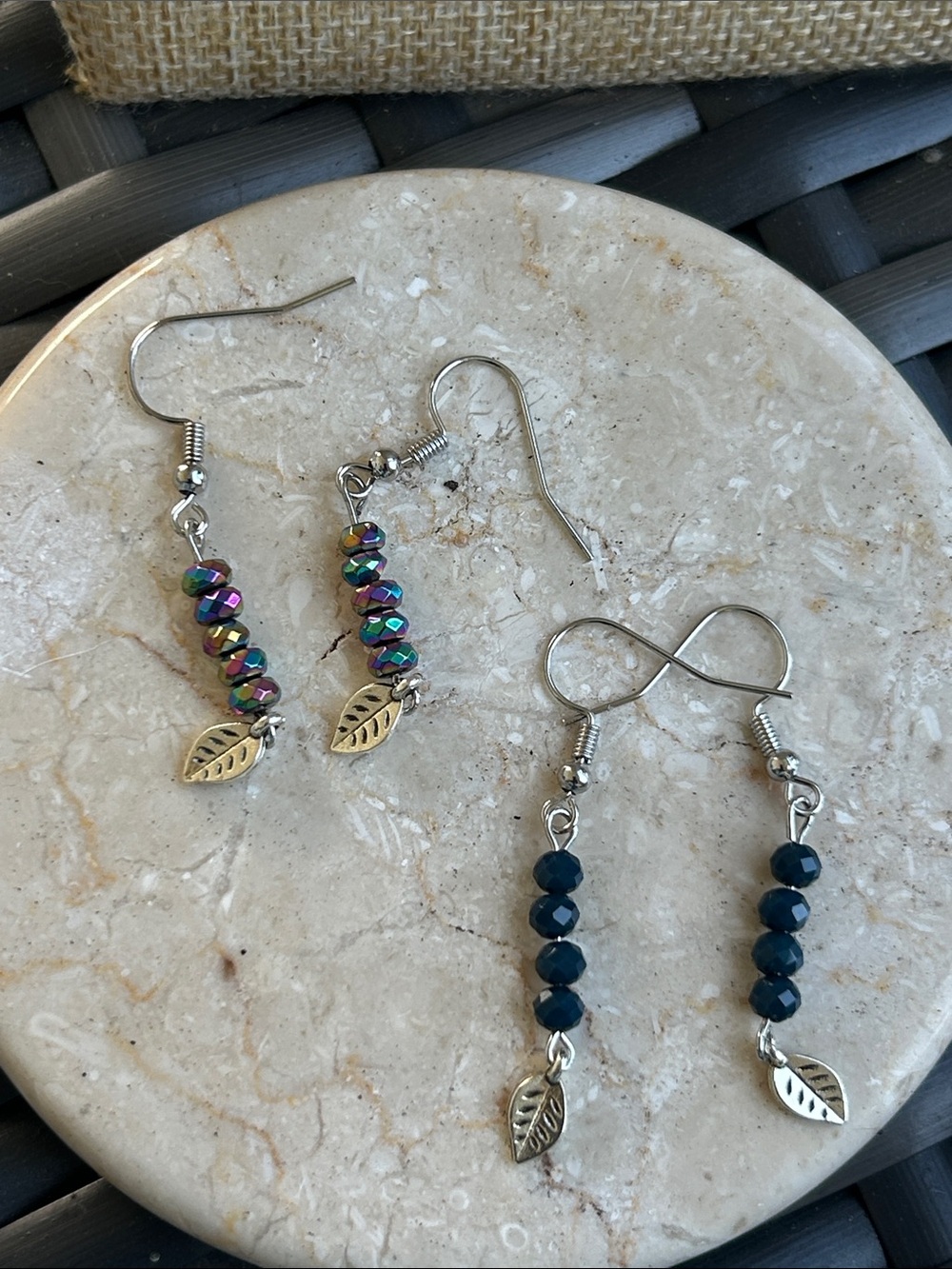 Leaf Charm Dangle Earrings in Multicolor and Navy - Lightweight Women's Jewelry
